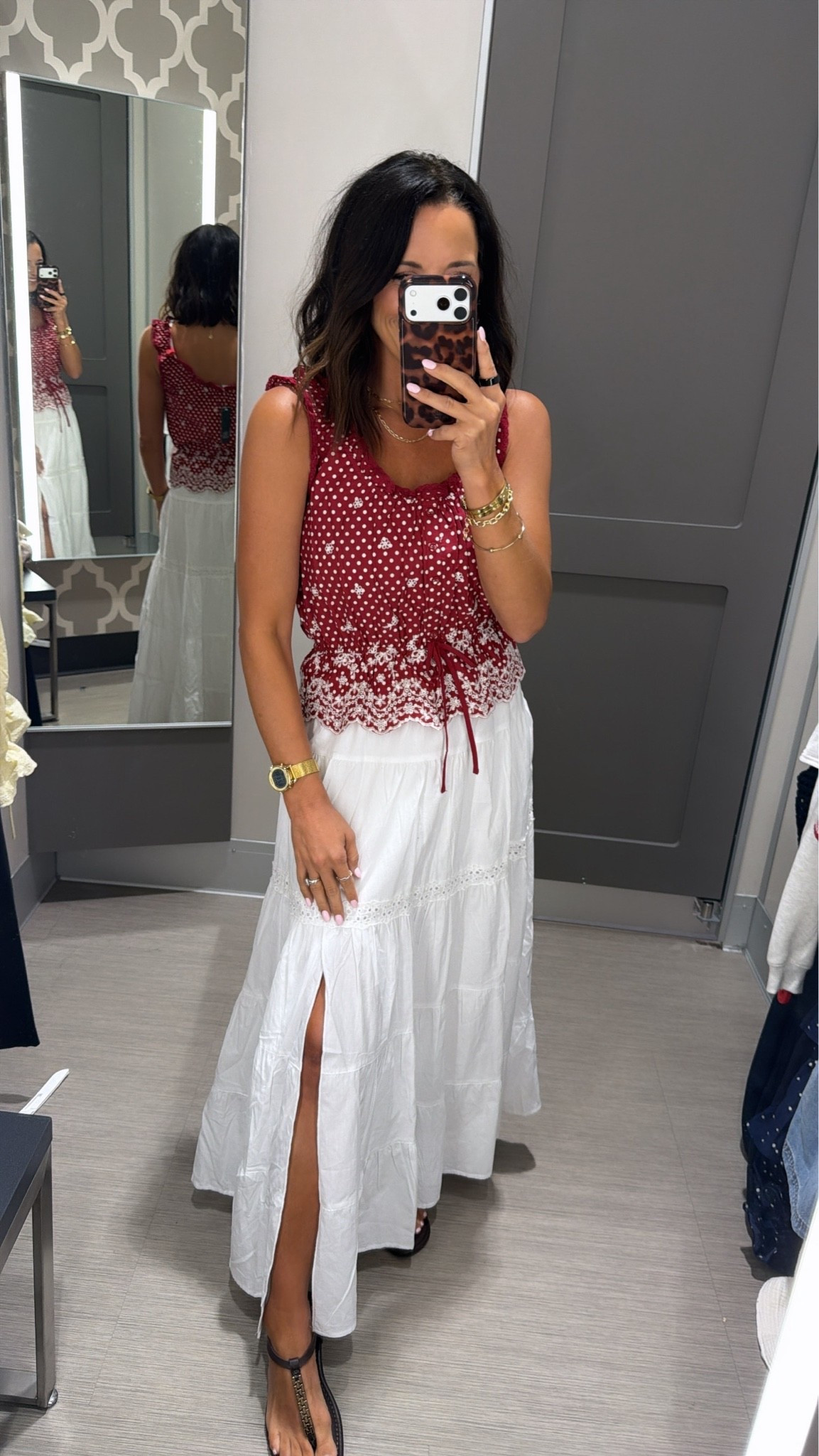 this target combo is SO pretty for summer 🤍❤️ wearing an xs in the top and the white maxi skirt is on sale too!! such an easy outfit for dinners, vacations, or summer events ✨ #targetstyle #targetfinds #targetsale #summeroutfit #maxiskirt #redwhiteandblue #affordablefashion #ootd