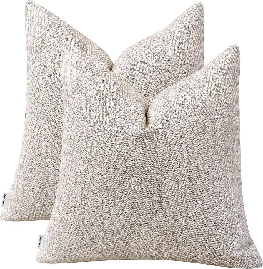 Khaki Striped Farmhouse Pillow case 18X18 Set of 2 Bohemian Pillowcases with Decorative Pillows, ... | Amazon (US)