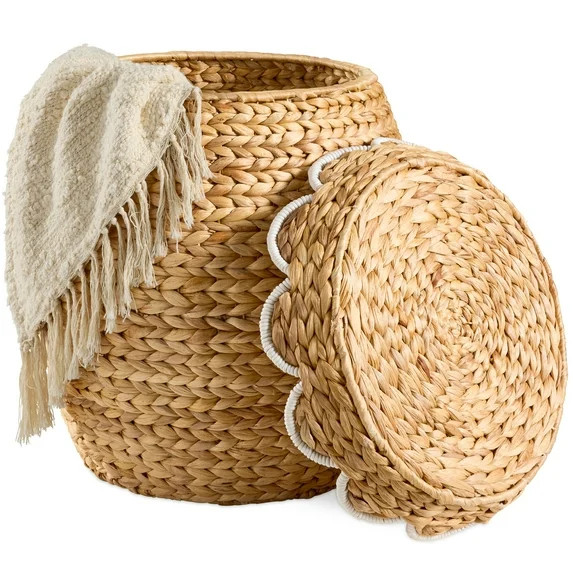 Best Choice Products Scalloped Water Hyacinth Storage Tote Basketwith Lid - Natural with White Tr... | Walmart (US)