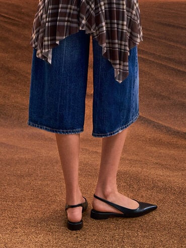 Pointed-Toe High-Vamp Slingback Flats
    
         - Black | Charles & Keith CA