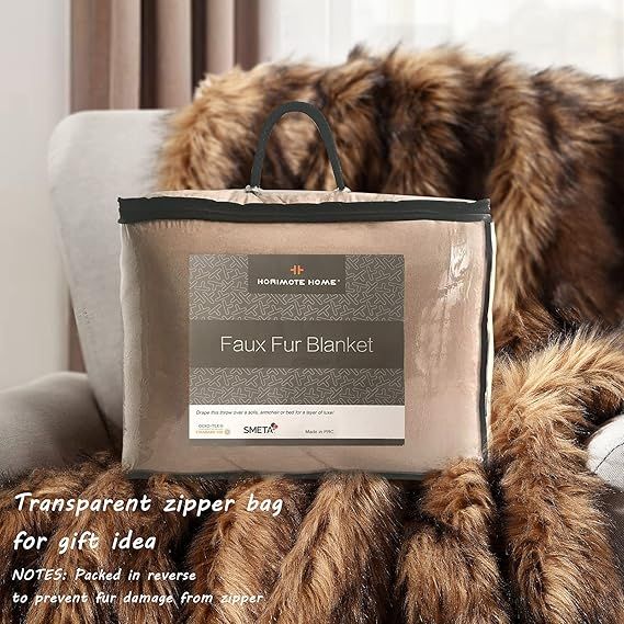 HORIMOTE HOME Luxury Plush Faux Fur Throw Blanket, Long Pile Brown with Black Tipped Blanket, Sup... | Amazon (US)