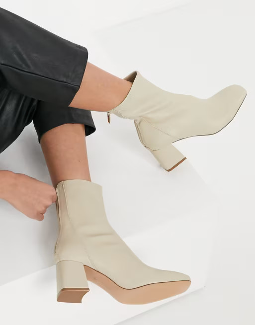 Stradivarius seam front mid heel boots in ecru | ASOS (Global)
