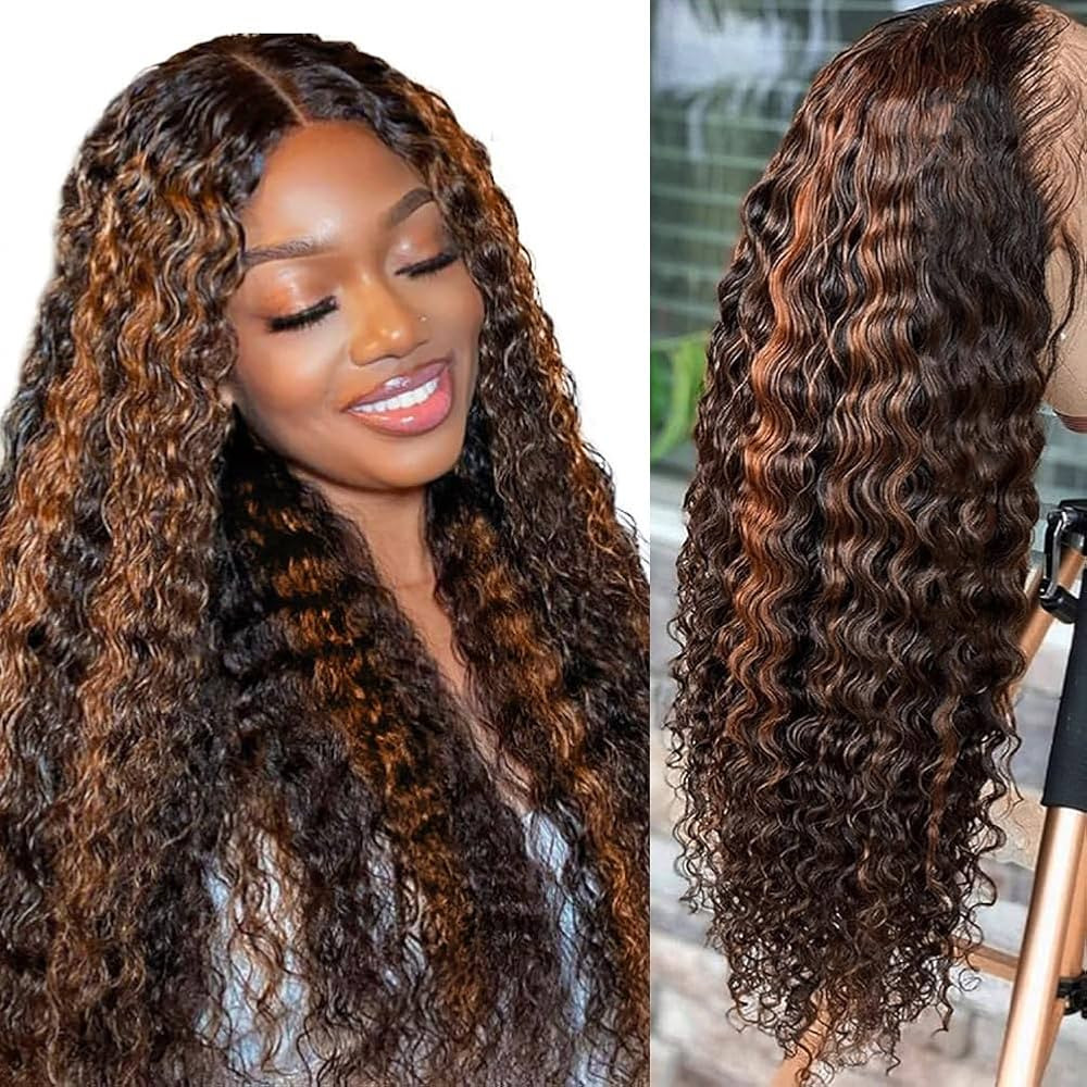Highlight Ombre Deep Wave Lace Front Wigs Human Hair Brazilian Ombre Lace Closure Wig 4×4 Lace F... | Amazon (US)