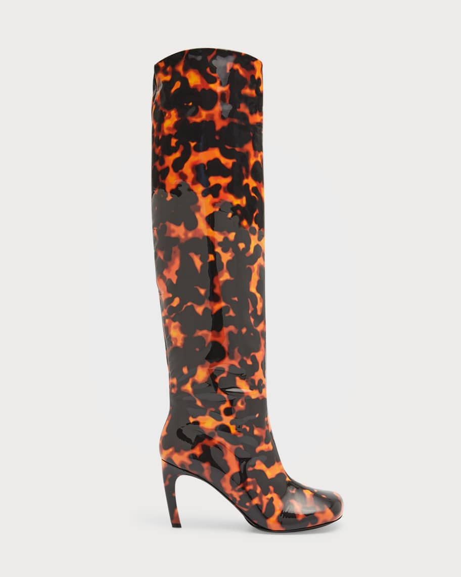 Dries Van Noten Tortoise Patent Stiletto Knee Boots | Neiman Marcus