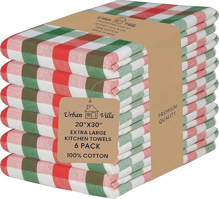 Urban Villa Christmas Kitchen Towels 100% Cotton Dish Towels for Kitchen (Set of 6) 20”x30” D... | Amazon (US)