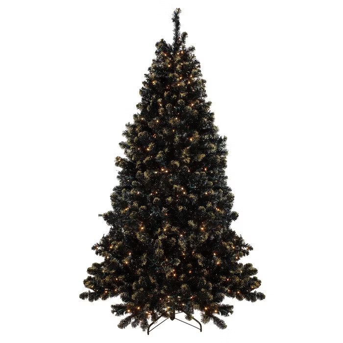 Northlight 7.5' Prelit Artificial Christmas Tree LED Black Crystal Pine with Gold Glitter - Clear... | Target