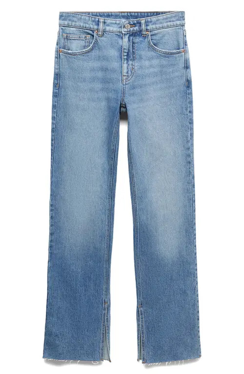 MANGO Slit Hem Flare Jeans in Medium Blue at Nordstrom, Size 2 | Nordstrom