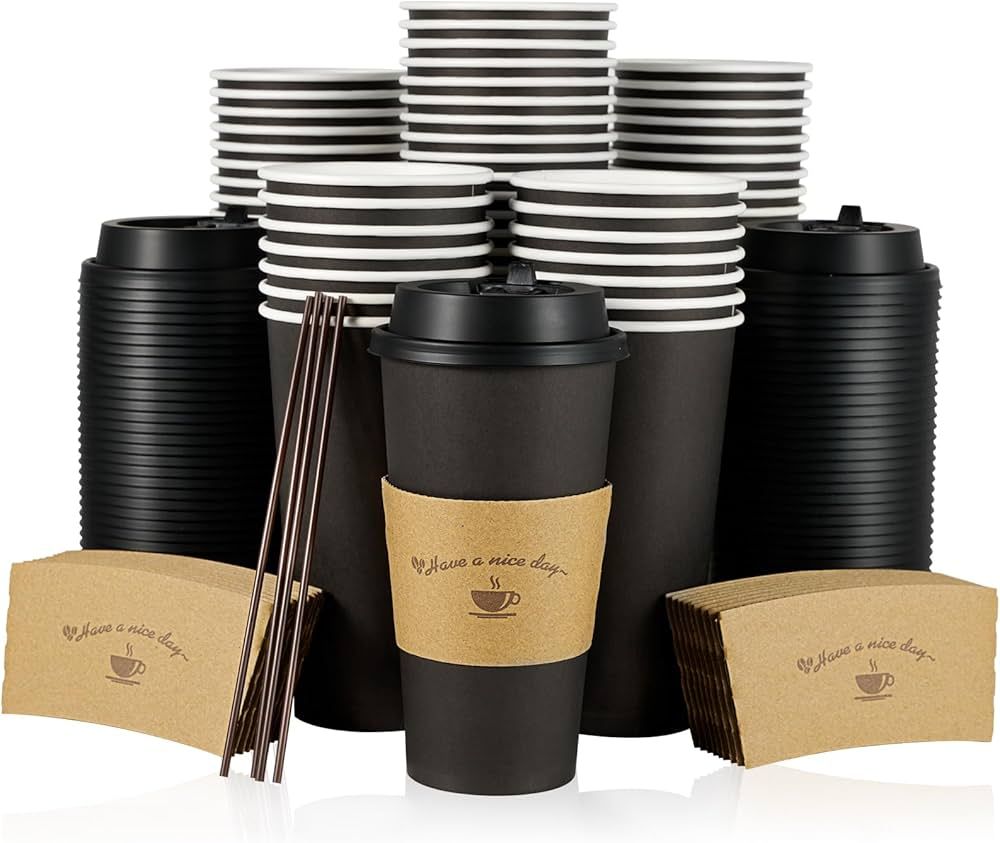 50 Pack 20 oz Paper Coffee Cups, Drinking Cups for Cold/Hot Coffee Chocolate Drinks, Disposable C... | Amazon (US)