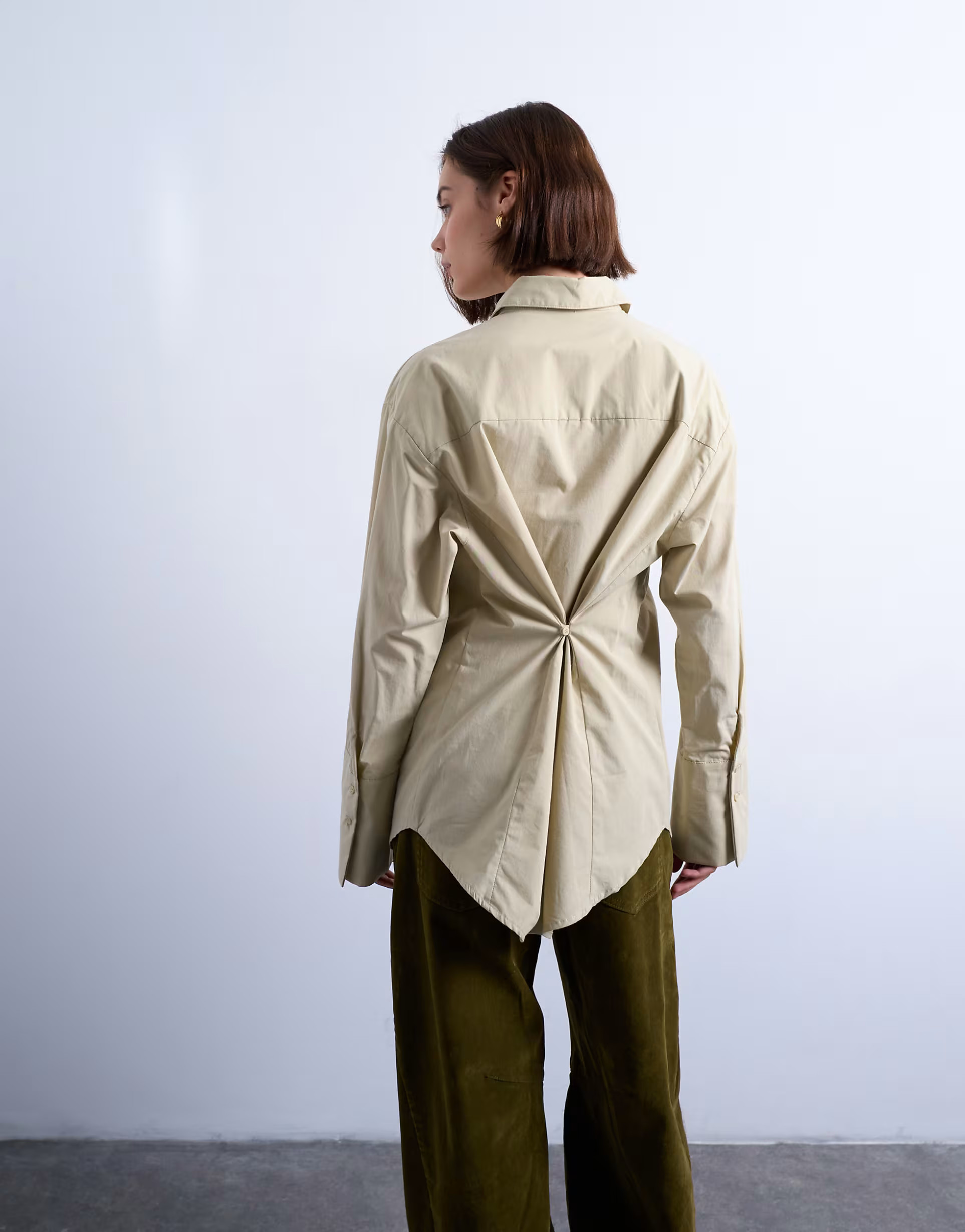 Topshop cinched oversized poplin shirt in stone | ASOS | ASOS (Global)