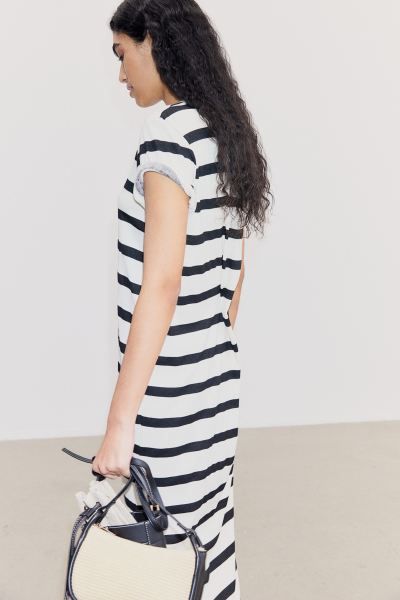 Ribbed Jersey Dress - White/striped - Ladies | H&M US | H&M (US + CA)