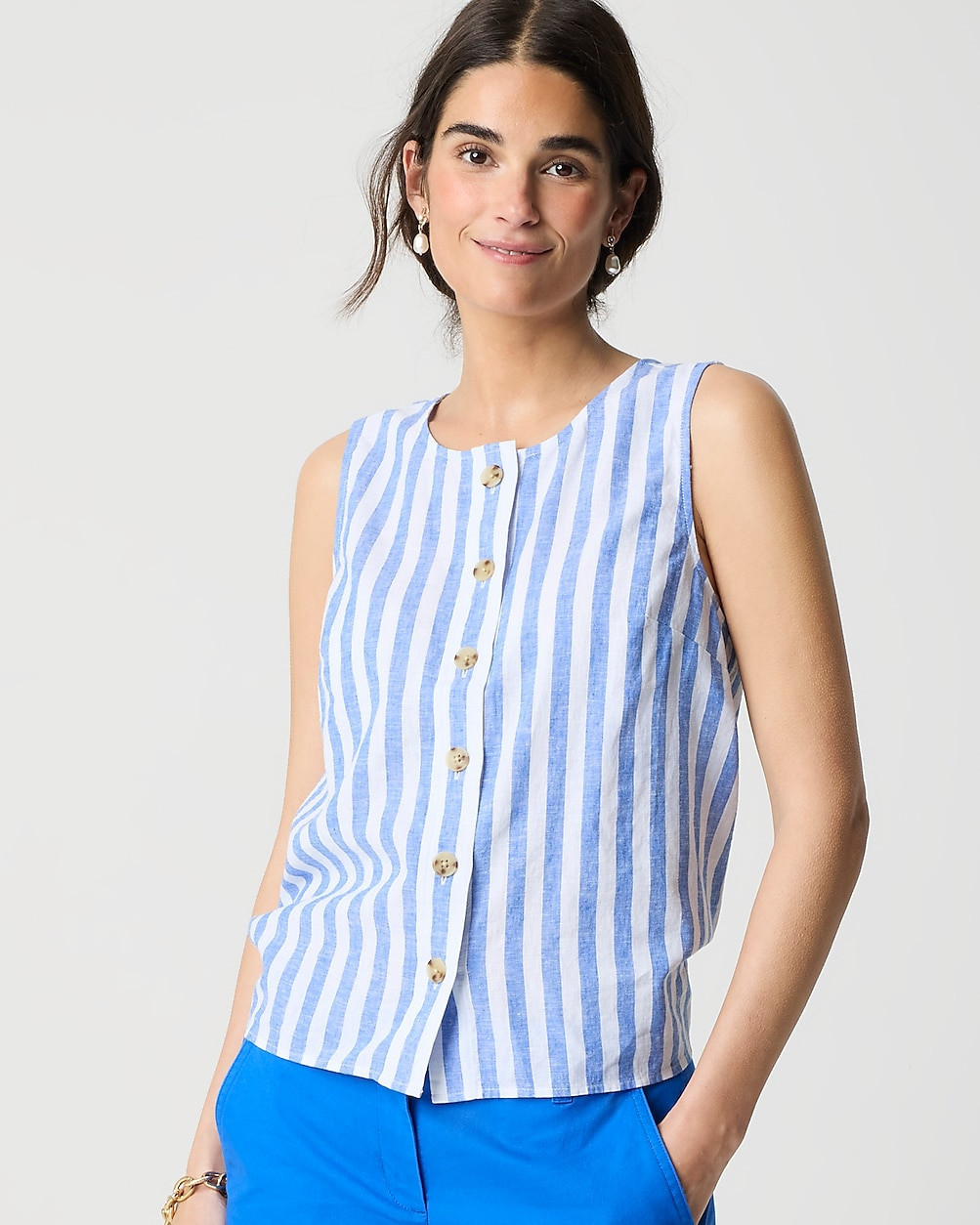 Striped linen-blend button-front shell | J.Crew Factory