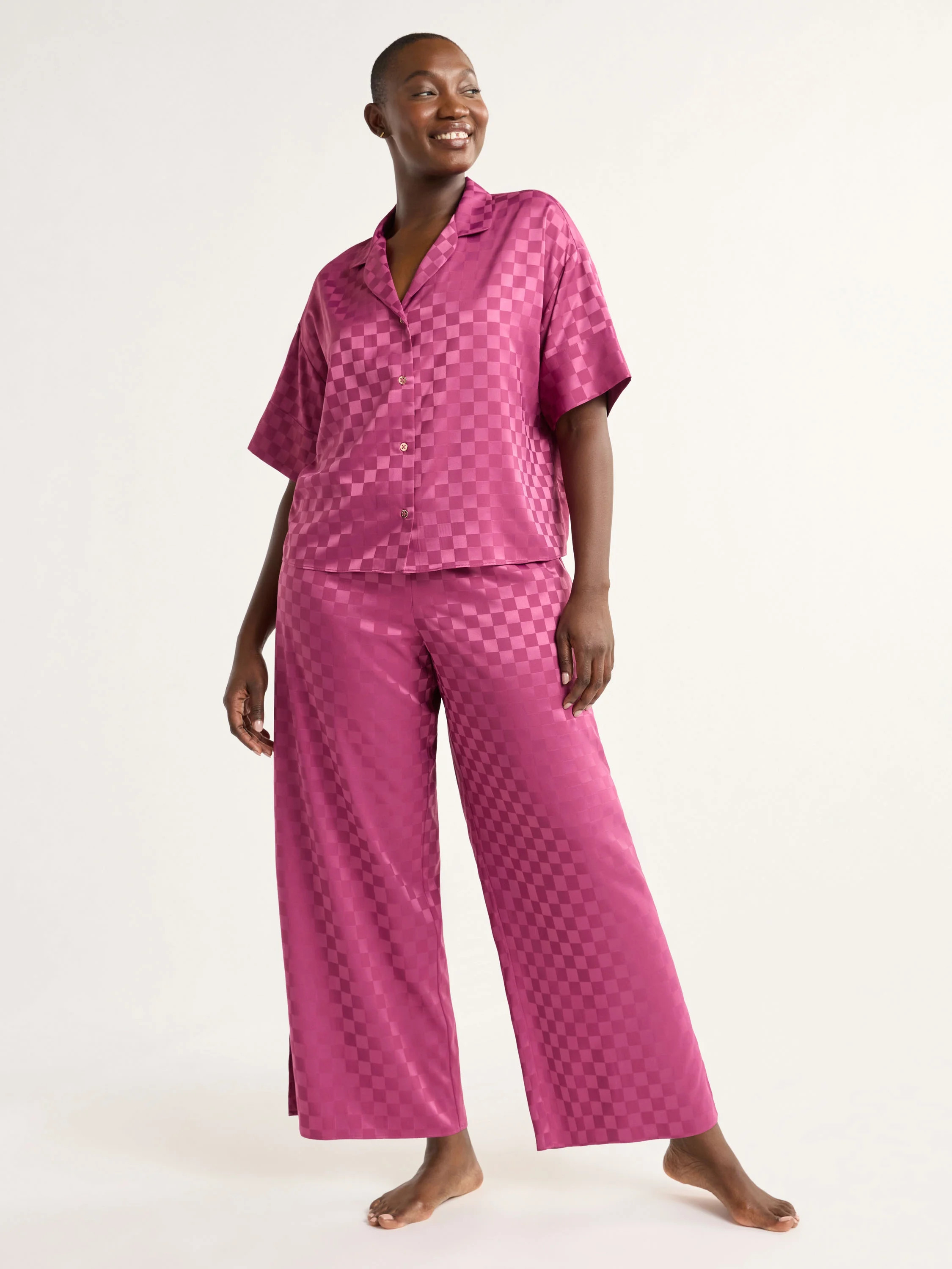 Joyspun Women’s and Women’s Plus Stretch Satin Pajama Set, Sizes S to 3X | Walmart (US)