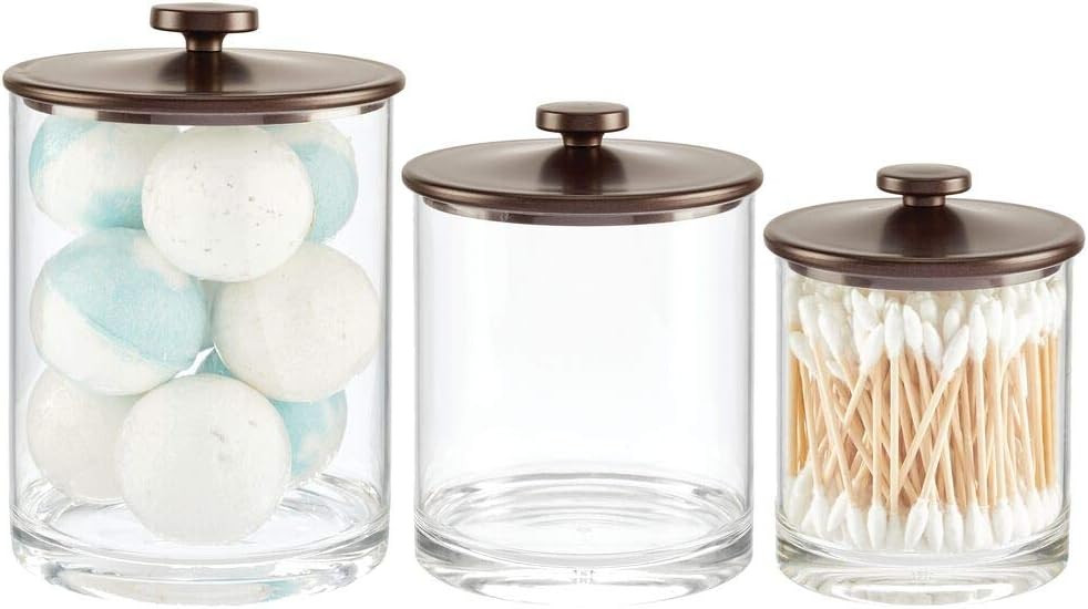 mDesign Plastic Apothecary Canister Jar Storage Organizer for Bathroom, Bedroom, Vanity, Kitchen ... | Amazon (US)