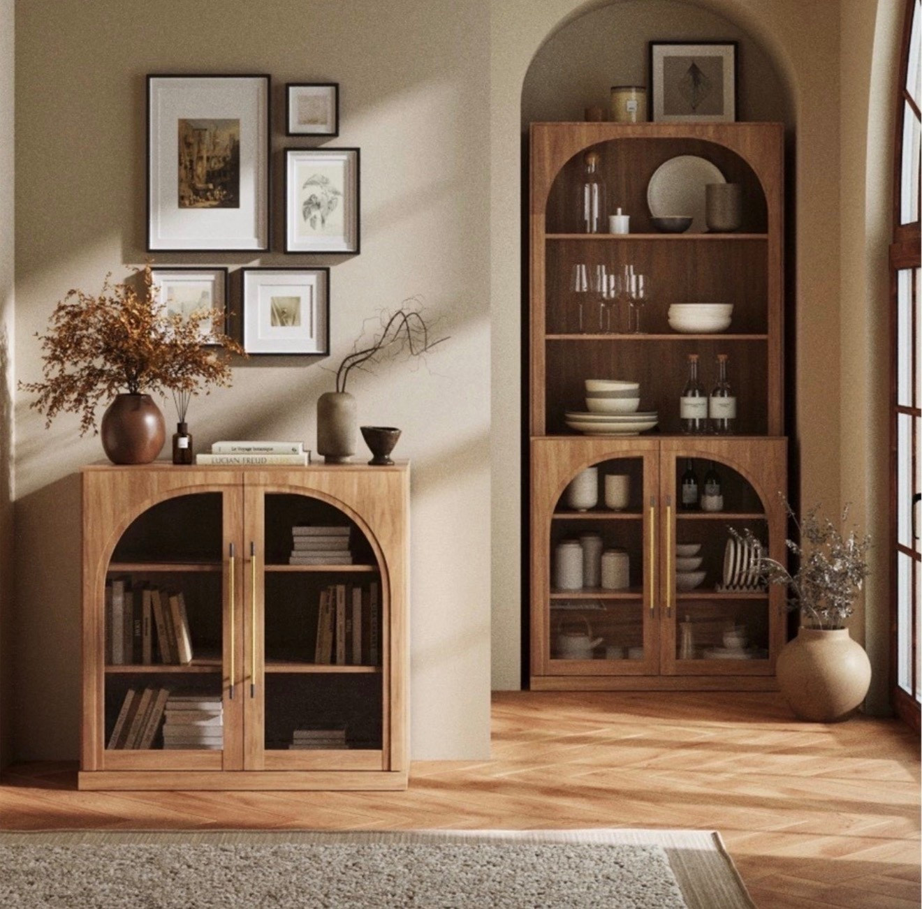 Gorgeous new furniture.
Sideboard with arched glass door. Buffet table. Organic modern furniture. Fluted wood tones. Amazingly prices.
Display cabinets.

#LTKHome