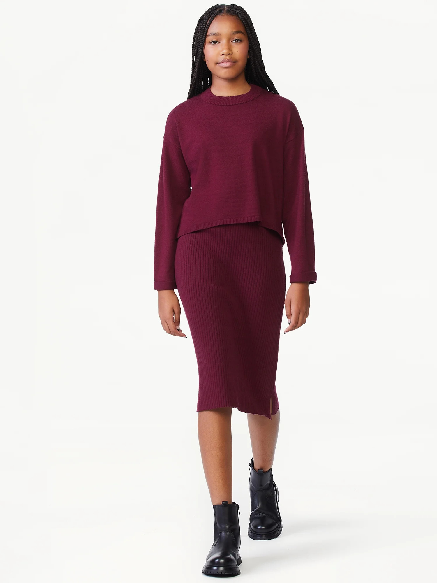 Free Assembly Girls Ribbed Pullover and Dress Set, 2-Piece, Sizes 4-18 - Walmart.com | Walmart (US)