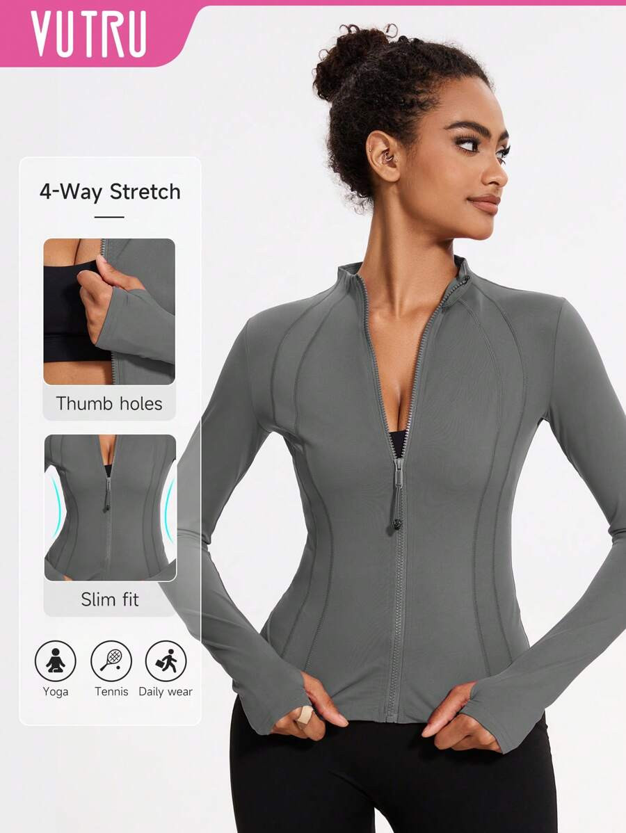 VUTRU Slim Fit Women's Sports Jacket With Thumb Holes And Stand Collar | SHEIN