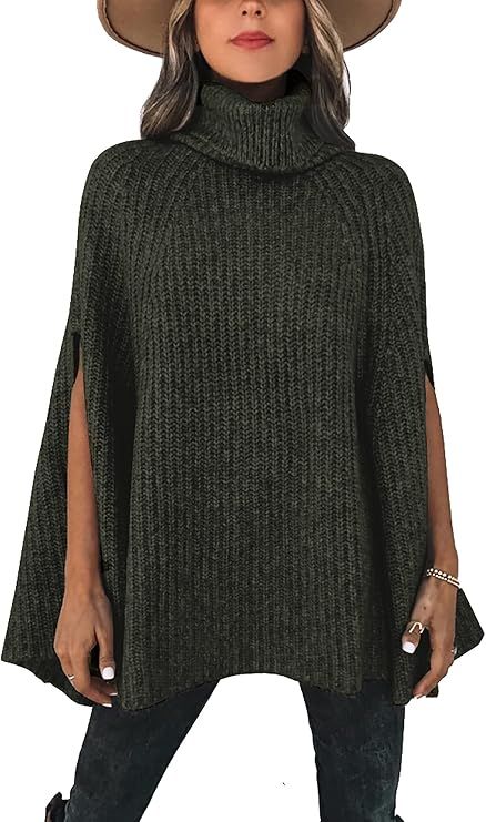 KIRUNDO 2022 Women's Fall Winter Turtleneck Poncho Sweater Fashion Chunky Knit Cape Wrap Sweaters... | Amazon (US)