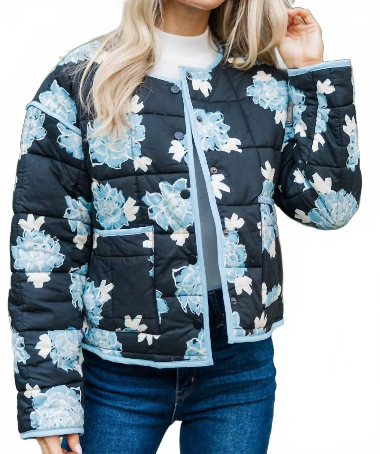 Floral Quilted Jacket In Black | Shop Simon