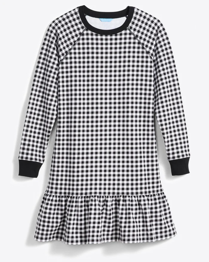 Natalie Flounce Sweatshirt Dress in Black Gingham | Draper James (US)