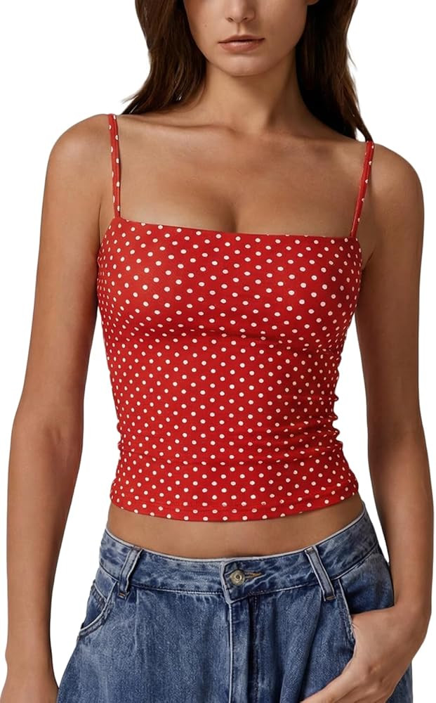 QINSEN Women's Double Lined Basic Tank Top Adjustable Spaghetti Straps Sleeveless Camisole Shirts | Amazon (US)