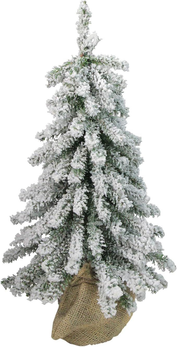 Northlight 15" Potted Flocked Downswept Mini Village Pine Medium Artificial Christmas Tree, Unlit | Amazon (US)