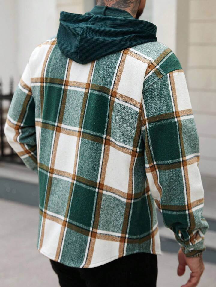 Manfinity Homme Men's Plaid Hooded Wool Sweater, Suitable For Men's Outdoor Wear, Plaid Hoodie, Flannel Hoodie, Streetwear Plaid | SHEIN