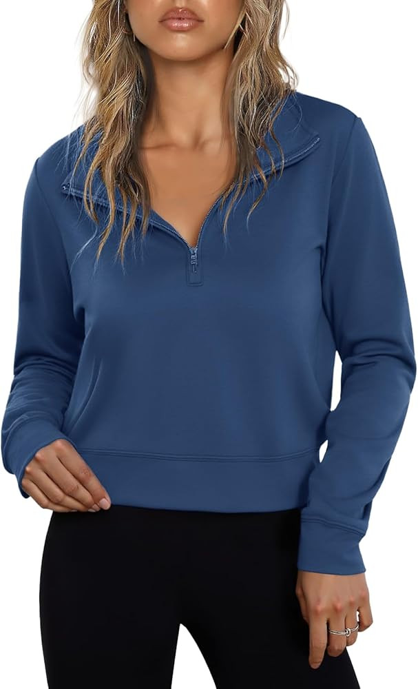 Totatuit Women Half Zip Up Cropped Lapel Sweatshirt Quarter Zipper Casual Long Sleeve Tops Fall T... | Amazon (US)