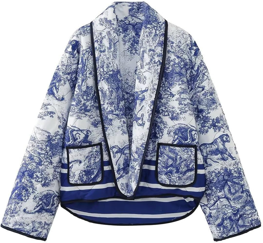 utcoco Womens Cropped Floral Printed Quilted Lightweight Jacket Open Front Padded Puffer Cardigan... | Amazon (US)