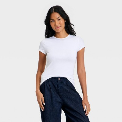 Women's Ribbed T-Shirt - A New Day™ White XS | Target