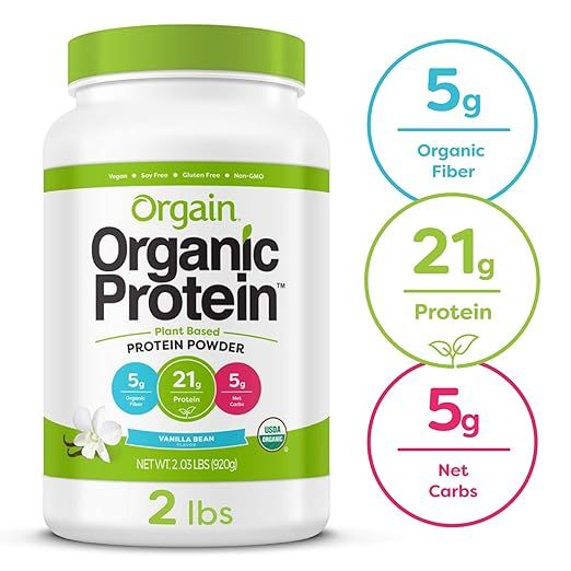 Orgain Organic Plant Based Protein Powder, Vanilla Bean - Vegan, Low Net Carbs, Non Dairy, Gluten... | Amazon (US)
