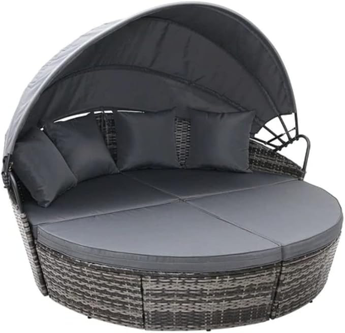 EVRE Bali 3 Piece Modular Round Rattan Wicker Patio Garden Furniture Daybed Sun Lounger Set with ... | Amazon (UK)