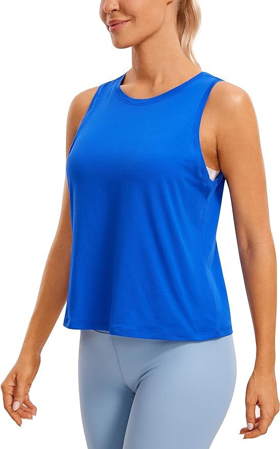 CRZ YOGA Pima Cotton Cropped Tank Tops for Women Workout Crop Tops High Neck Sleeveless Athletic ... | Amazon (US)