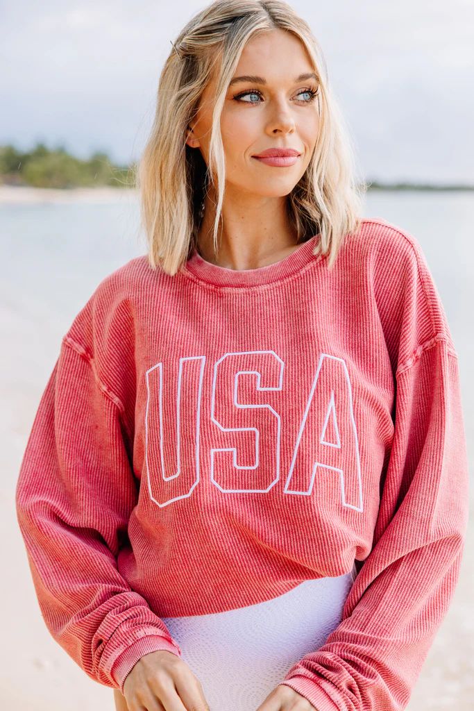 USA Red Corded Embroidered Sweatshirt | The Mint Julep Boutique