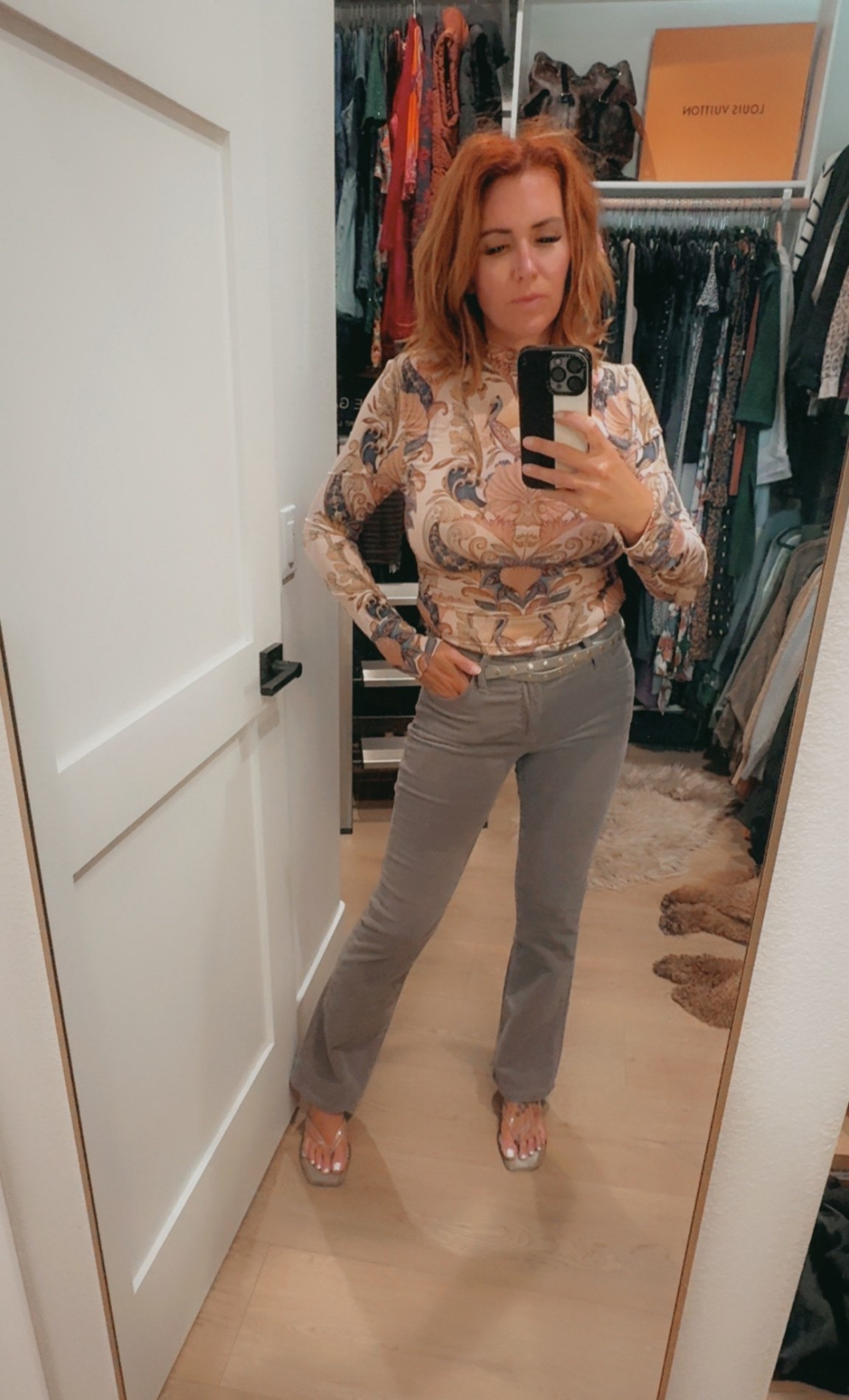 Vacation outfit | Europe trip | grey corduroy pants | mesh long sleeves shirt | clear kitten heels 

#LTKPetite #LTKOver40 #LTKSeasonal