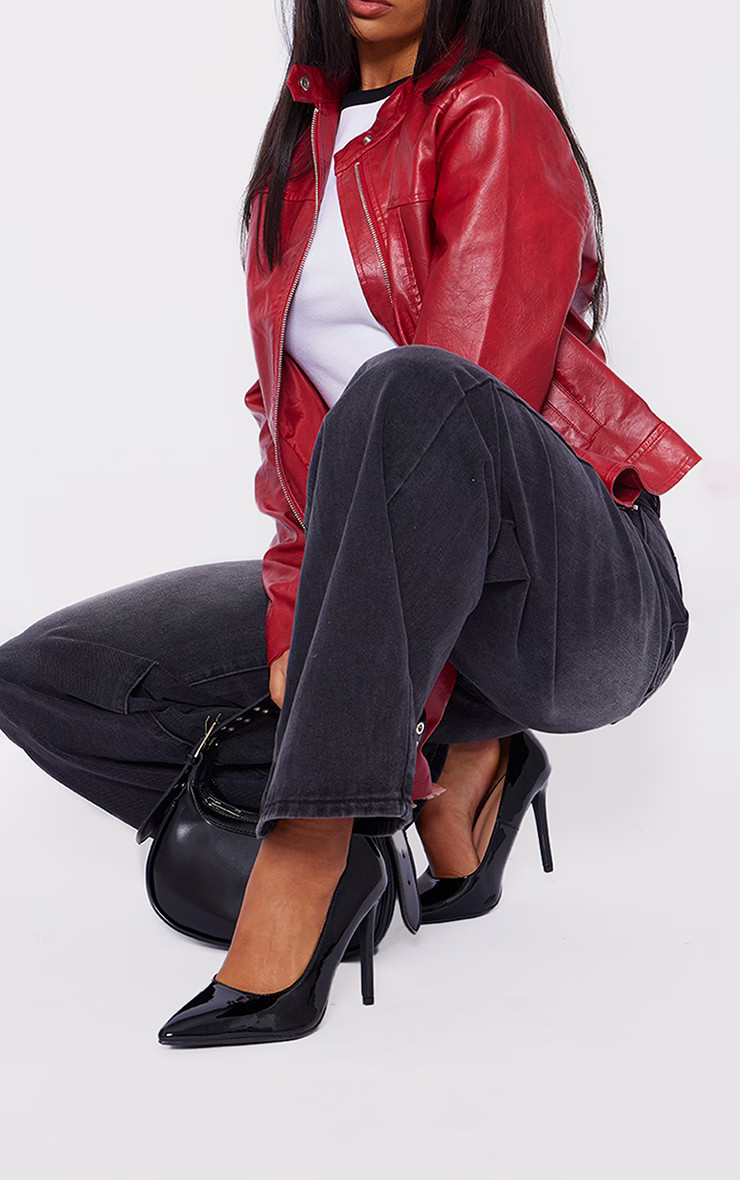 Black Patent Wide Fit Court Heels | PrettyLittleThing US