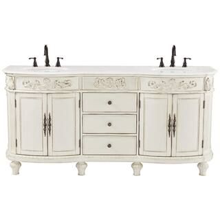 Home Decorators Collection Chelsea 72 in. W x 22 in. D x 35 in. H Bathroom Vanity in Antique Whit... | The Home Depot