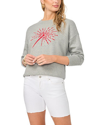 Vince Camuto Women's Sparkler Motif Crewneck Sweater - Macy's | Macy's