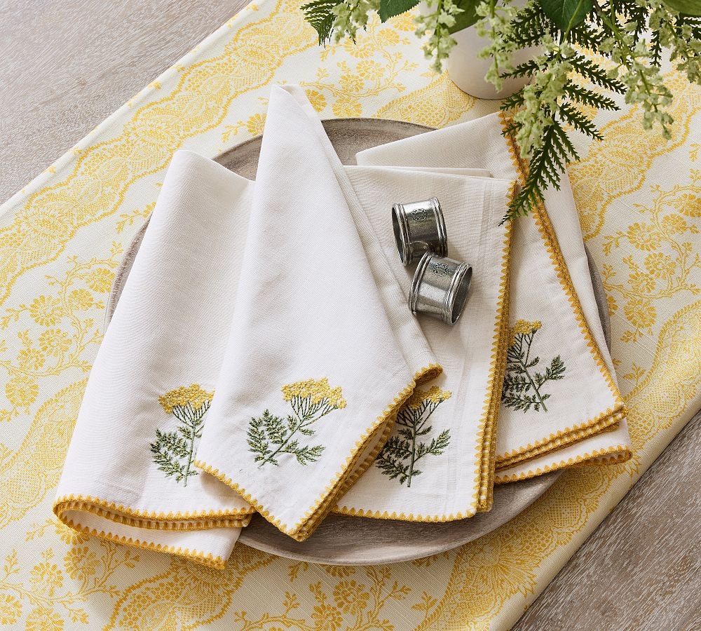 Botanical Embroidered Cotton/Linen Napkins - Set of 4 | Pottery Barn (US)