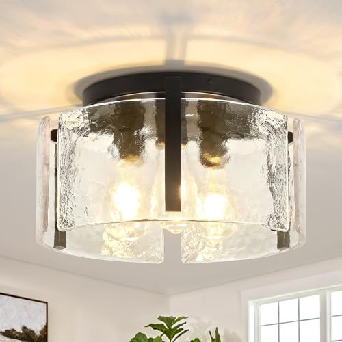 3-Light Glass Semi Flush Mount Ceiling Light, Black Modern Ceiling Lamp, Hallway Light Fixtures, Ceiling Mount for Kitchen Island Bedroom Entryway Laundry Room Foyer Lighting, UL Listed | Amazon (US)