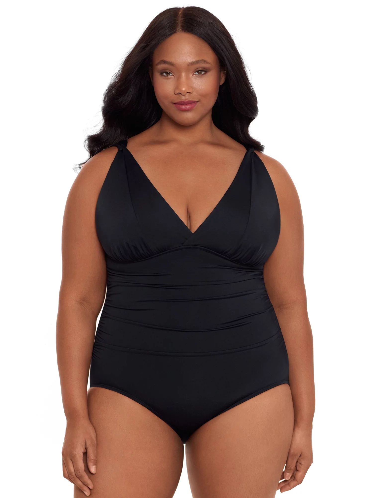 Time and Tru Women's and Women’s Plus Plunge V Neck One Piece Swimsuit, Sizes S-3X | Walmart (US)