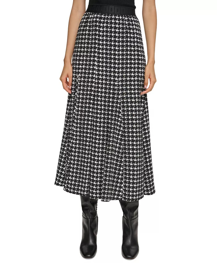 KARL LAGERFELD PARIS Women's Houndstooth-Print Pull-On Skirt - Macy's | Macys (US)
