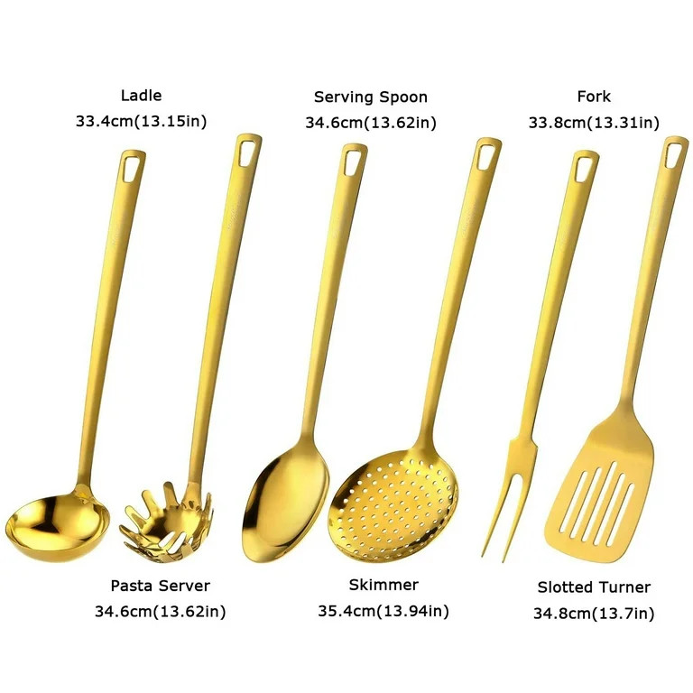 Marco Almond 6-Piece Golden Kitchen Cooking Utensil Set Stainless Steel Cookware Set Ladle Skimme... | Walmart (US)