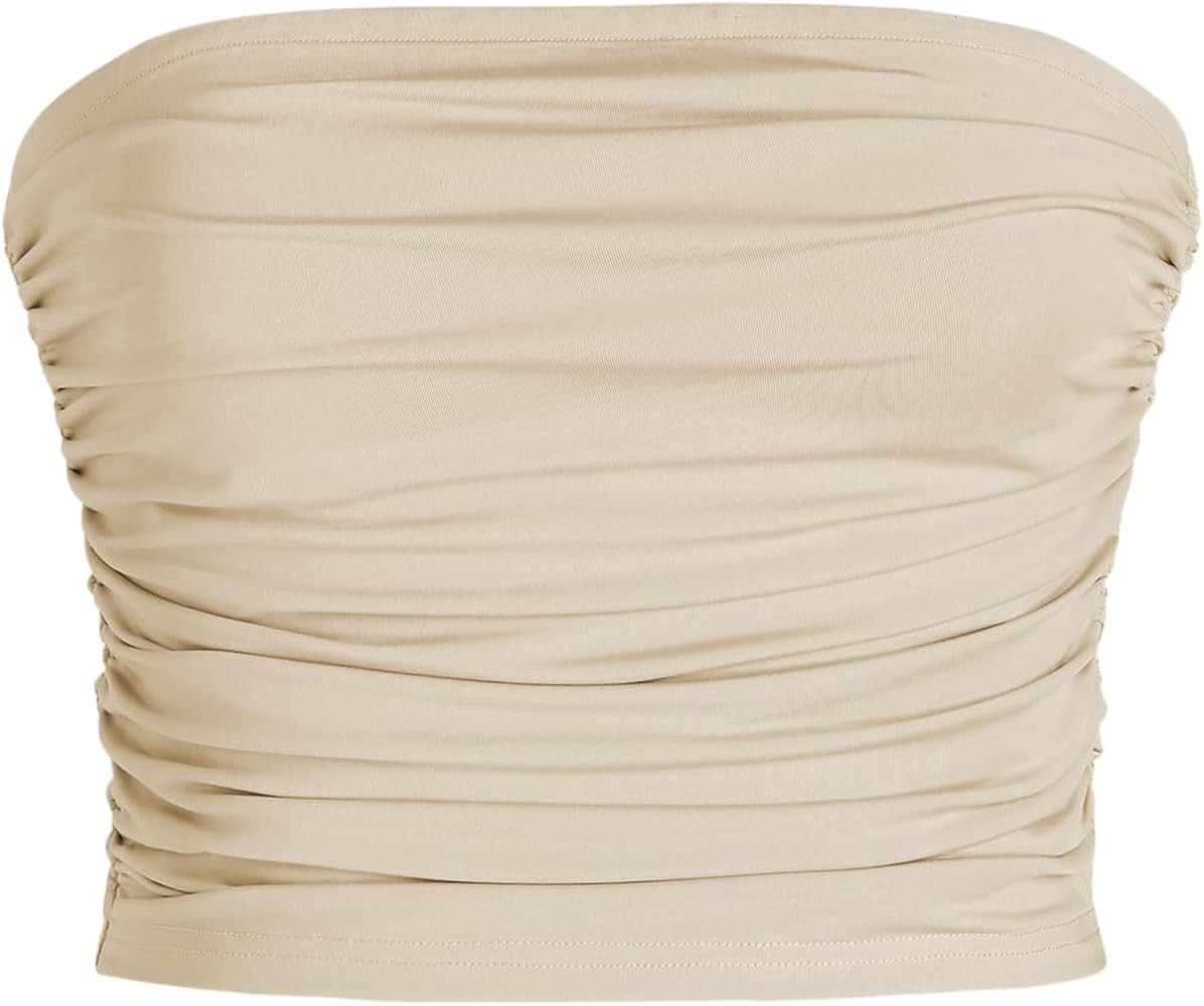 CIDER Tube Top for Women Strapless Ruched Sexy Going Out Basic Bandeau Crop Tops Summer Outfits | Amazon (US)