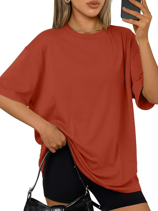 Trendy Queen Womens Oversized T-Shirts Short Sleeve Crew Neck Summer Tops | Amazon (US)