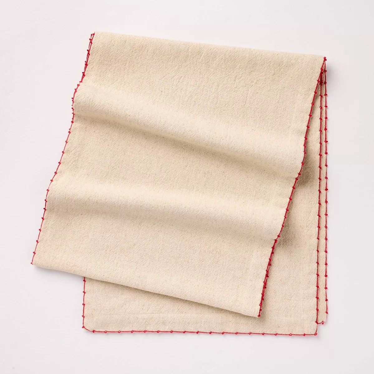 14"x72" Embroidered Trim Table Runner Natural/Red - Hearth & Hand™ with Magnolia | Target