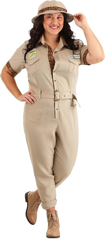 Women's Plus Size Zookeeper Costume, Tan Animal Caretaker Costume, Khaki Jumpsuit | Amazon (US)