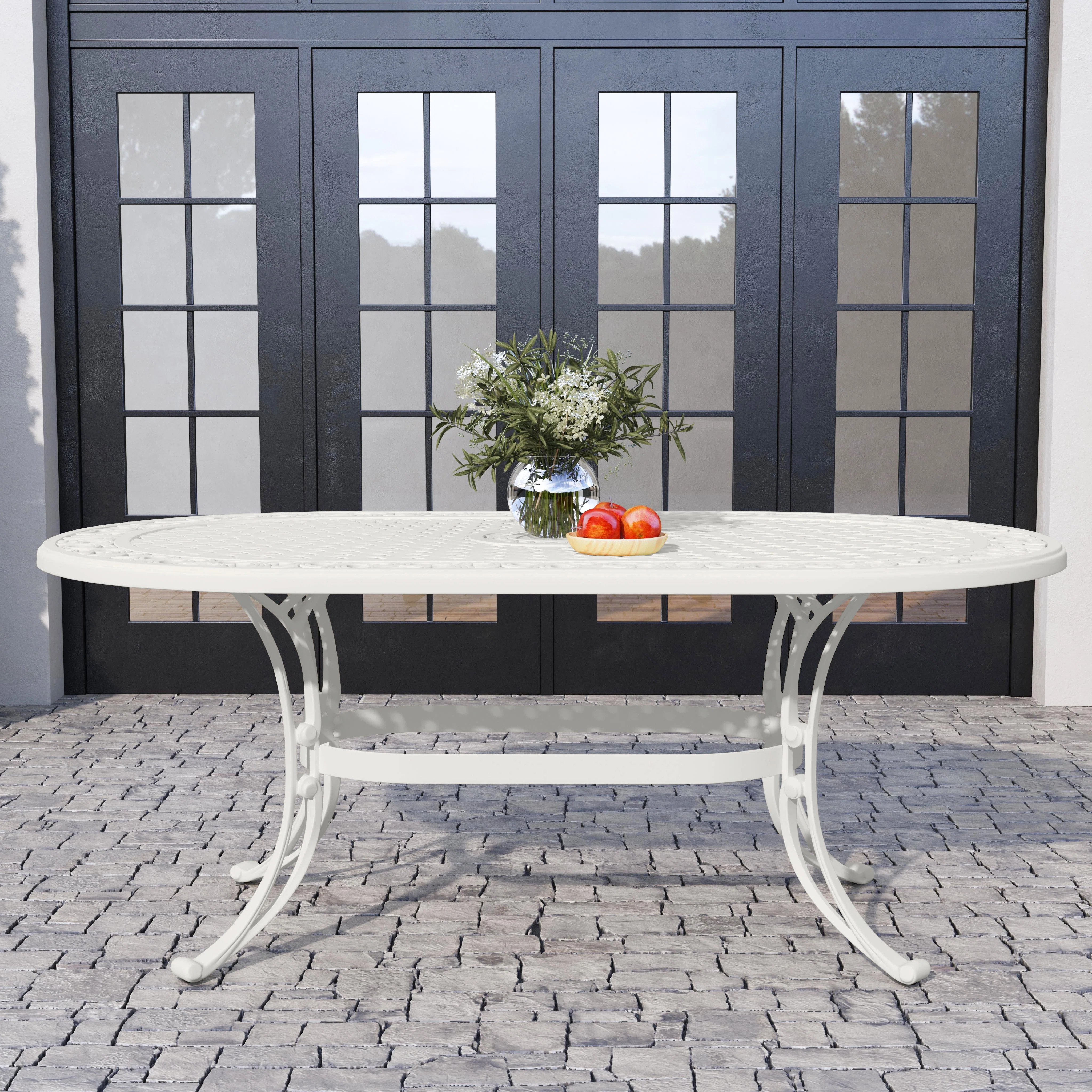 Saoirse Oval Metal Outdoor Dining Table With Umbrella Hole , 72'' in. W 42'' in. D | Wayfair North America