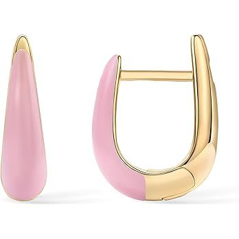 PAVOI 14K Gold Plated Sterling Silver Posts Enamel Earrings for Women | Colored Enamel Cubic Zirc... | Amazon (US)