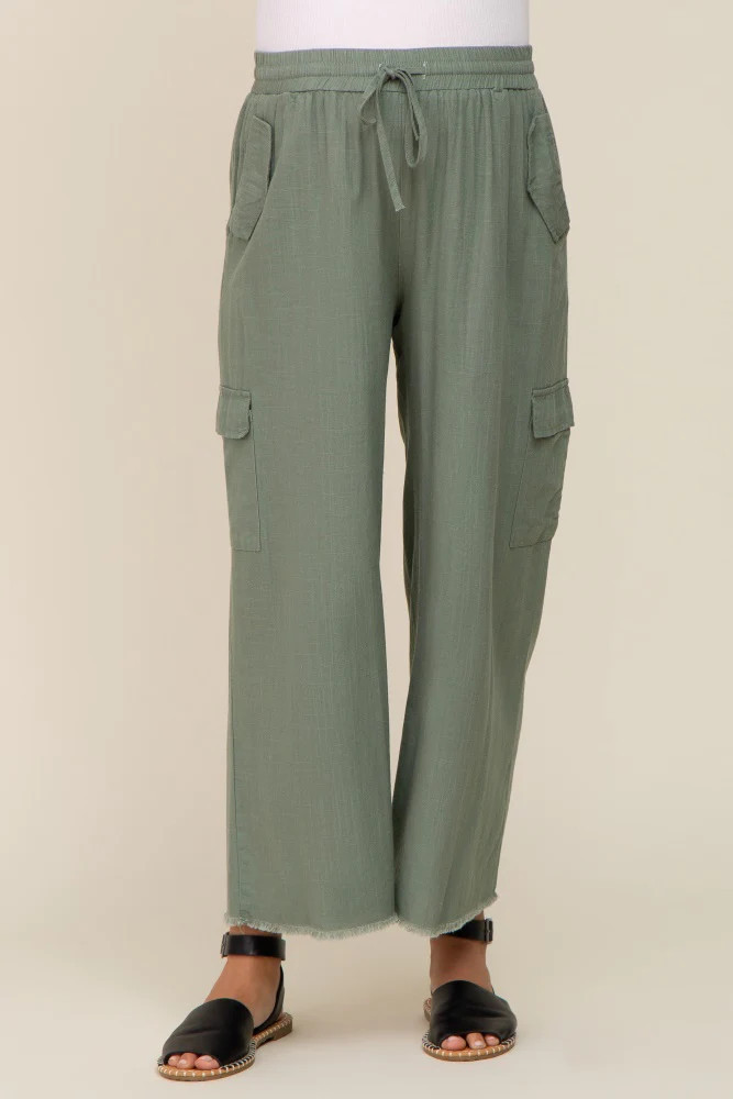 Light Olive Raw Hem Maternity Cargo Pants | PinkBlush Maternity