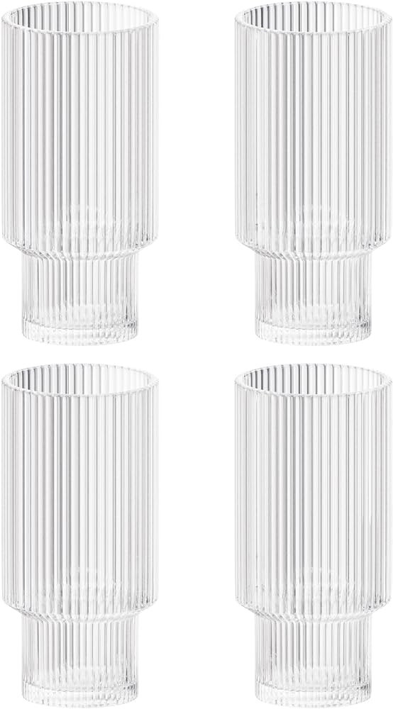 American Atelier Vintage Art Deco Fluted Drinking Glasses | Ribbed Glassware for Cocktail, Gin, W... | Amazon (US)